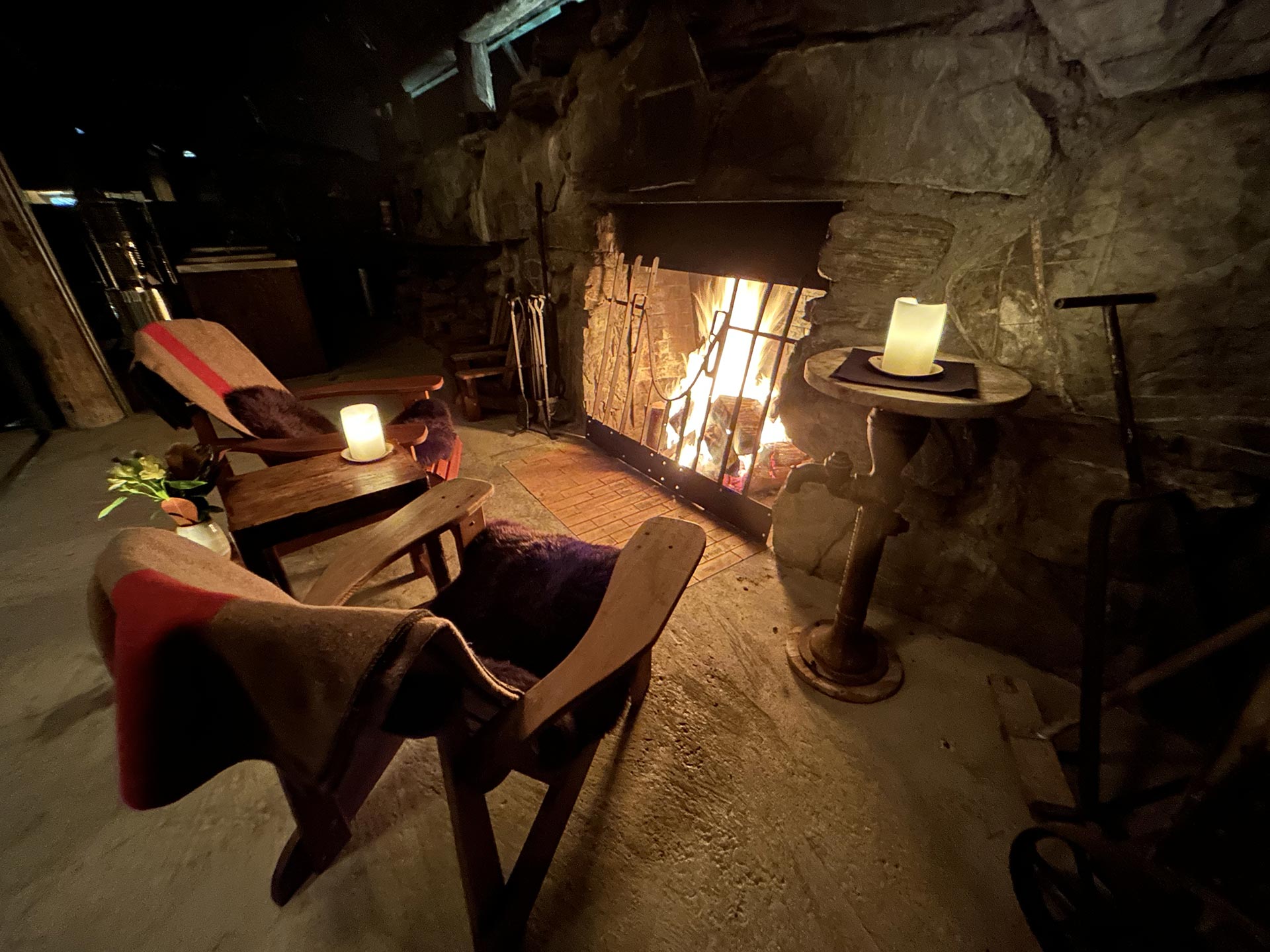 Enjoy the open fire in the Scheelite Shelter